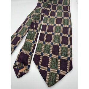 XMI Mens Silk Tie Purple Green Geometric Patchwork Hand Made USA Italian Fabric